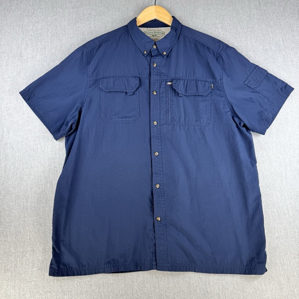 FIELD & STREAM Men's Shirt Size XL Hook Loop Zip Original Outfitter Solid Blue